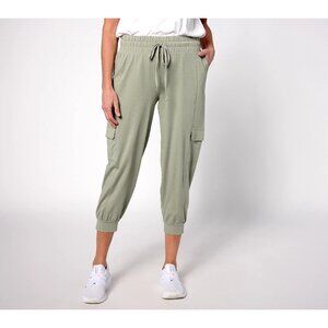 AnyBody Pants Size Medium Lounge Cozy Knit Cropped Cargo Joggers Sage Athleisure